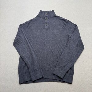 Banana Republic Sweater Men's Small Gray Mockneck Henley Quarter Pullover Preppy